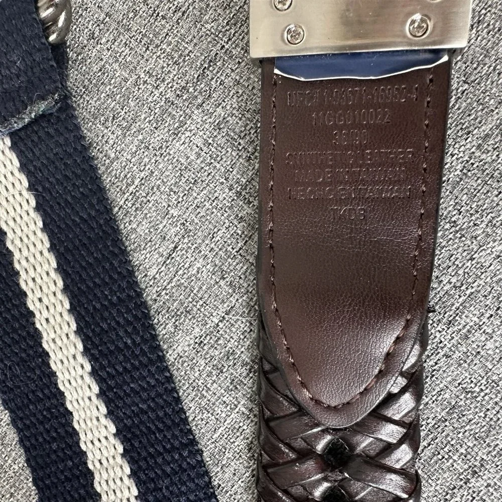 Men's Classic Belt Pair Blue White Web and Woven Faux Leather Black 36